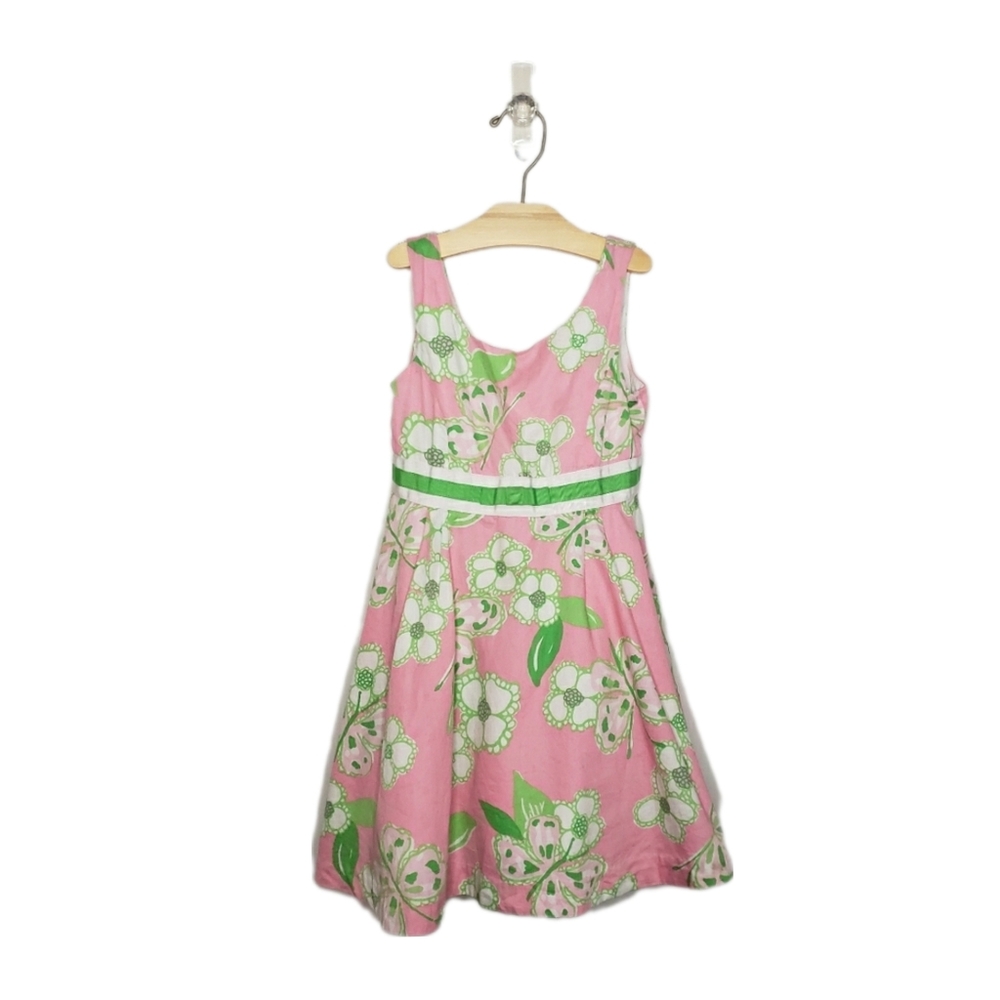 Lilly Pulitzer 5 Toddler Girl Pink Green and White Floral Fit and Flare Dress